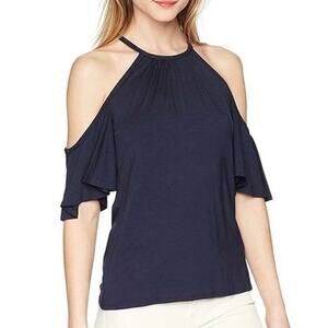 Trina Turk Navy Blue Alhambra Cold Shoulder Top Size XS